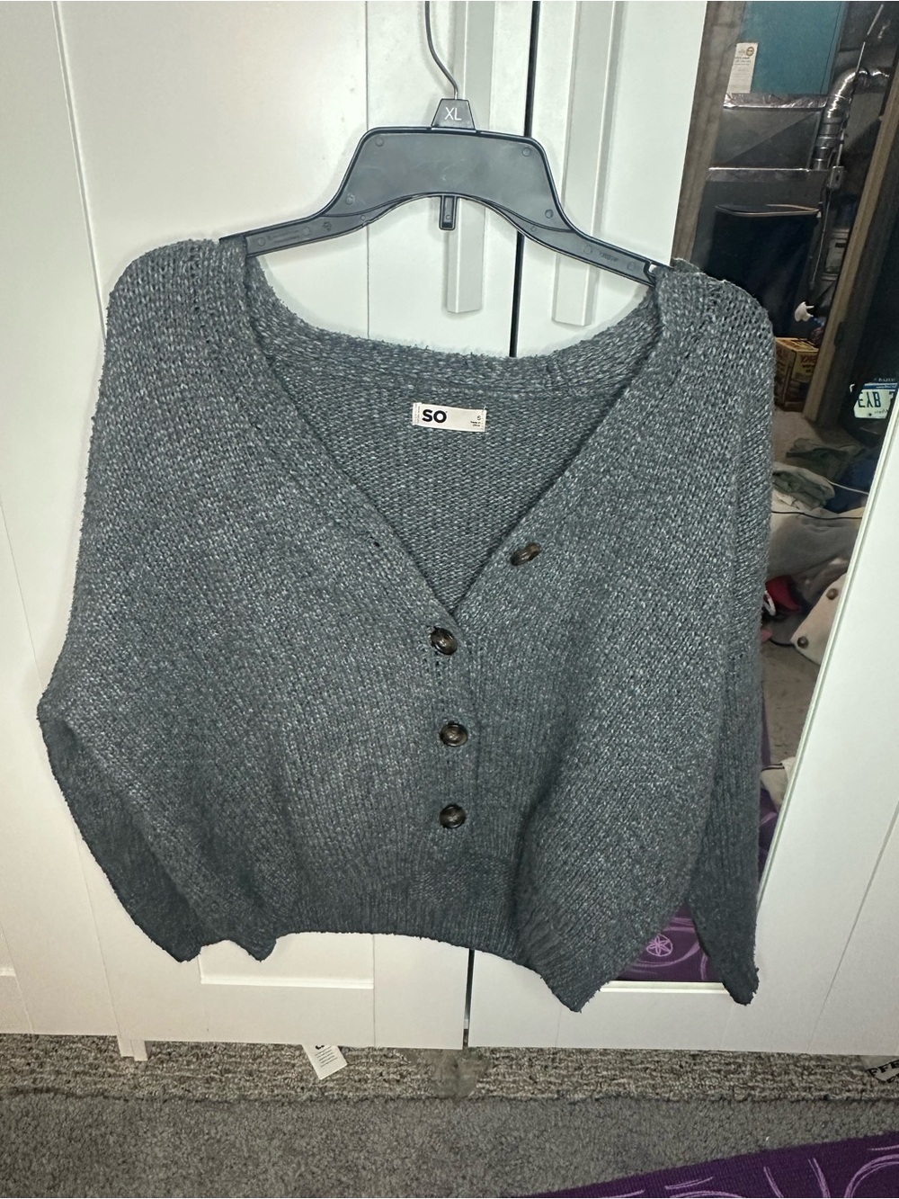 SO Charcoal Gray Chunky V-Neck Button Cardigan